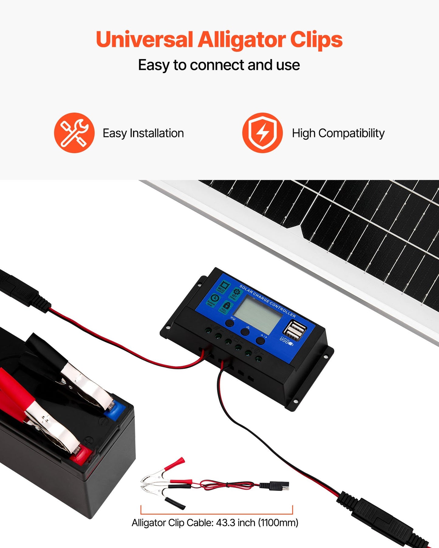 50W 12V Solar Battery Trickle Charger Maintainer, Mono Solar Panel Battery Charger with Upgraded MPPT Controller & Adjustable Mount Bracket, IP65 Waterproof for Car Boat RV Trailer House Roof