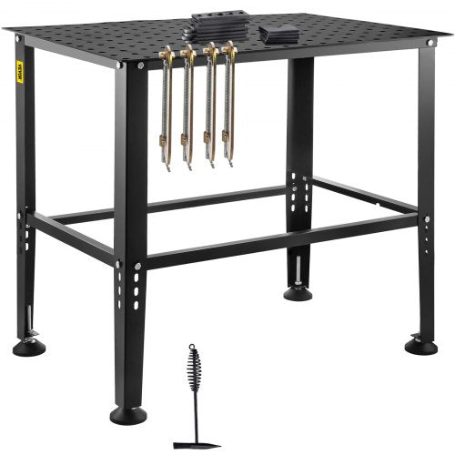 Svetsbord 91 cm x 61 cm, svetsarbetsbänk med kapacitet på 360 kg, kraftig arbetsbänk med 0,63 cm fixturhål och halkfria fotplattor för svetsmonterings- och reparationsarbeten