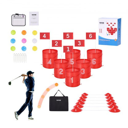 Golfspel för trädgården, golfbana med 6 hål, övningsspel för golf, chipping-spel för familjer, vuxna och barn, bärbart golfspel för utomhusbruk för gräsmatta, gård, camping, park, strand