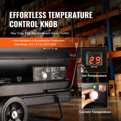 Fotogen-/dieselvärmare, 100 000 Btu torpedvärmare, bärbar med termostatkontroll, 38 liters tank effektiv fotogenvärmare för inomhus/utomhusbruk för hem, arbetsplats, industri, verkstäder, svart