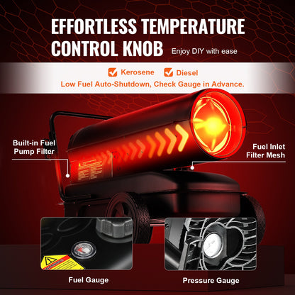 Fotogen-/dieselvärmare, 100 000 Btu torpedvärmare, bärbar med termostatkontroll, 38 liters tank effektiv fotogenvärmare för inomhus/utomhusbruk för hem, arbetsplats, industri, verkstäder, svart