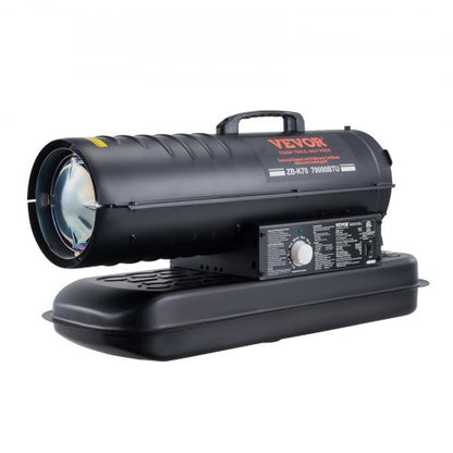 Fotogen-/dieselvärmare, 70000 Btu torpedvärmare, bärbar med termostatkontroll, 19 liters tank effektiv fotogenvärmare för inomhus/utomhusbruk för hem, arbetsplats, industri, verkstäder, svart