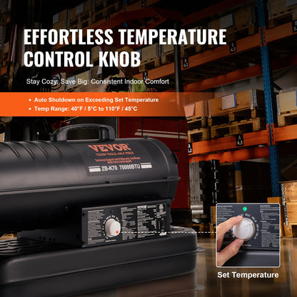 Fotogen-/dieselvärmare, 70000 Btu torpedvärmare, bärbar med termostatkontroll, 19 liters tank effektiv fotogenvärmare för inomhus/utomhusbruk för hem, arbetsplats, industri, verkstäder, svart