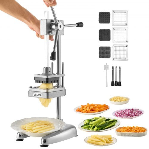 Commercial French Fry Cutter, Stainless Steel Vegetable Fruit Chopper with 3 Replacement Blades 12.7mm 9.5mm 6.4mm, Manual Potato Slicer Dicer for Restaurants & Home Kitchen