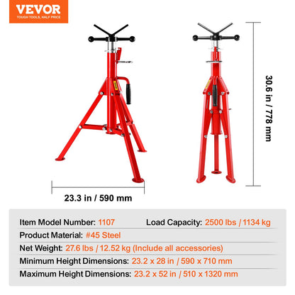 V-huvud rörställ justerbar höjd 71,1–132,1 cm 2500lbs rördomkraftsstativ Hopfällbart bärbart högt hopfällbart rörställ med V-huvud fällbara släpvagnsdomkrafter