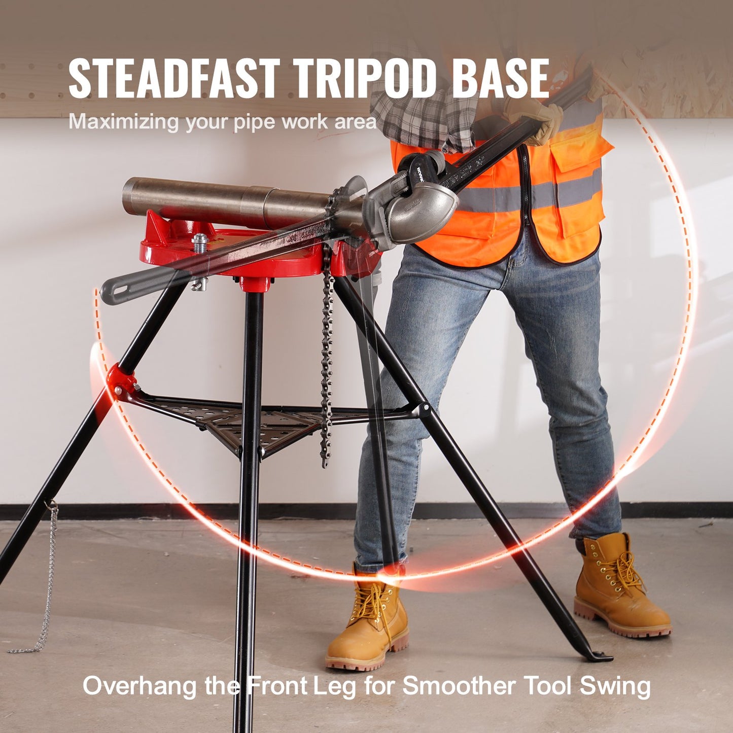 Kedjeskruvstycke med stativ | Rörkapacitet 3,2 till 152 mm | Bärbar ställning med fällbara ben och verktygslåda | Idealisk för VVS- och rörarbeten