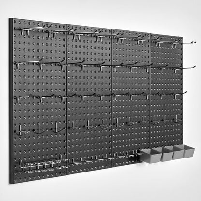 Metallpärlpaneler, 24" x 12" pärlplatta, 4 paneler, kraftig pärlplatta väggorganisatör med tillbehör, för vardagsrum garage verktygsförvaring kontor organisation pysselrum kök hem, svart