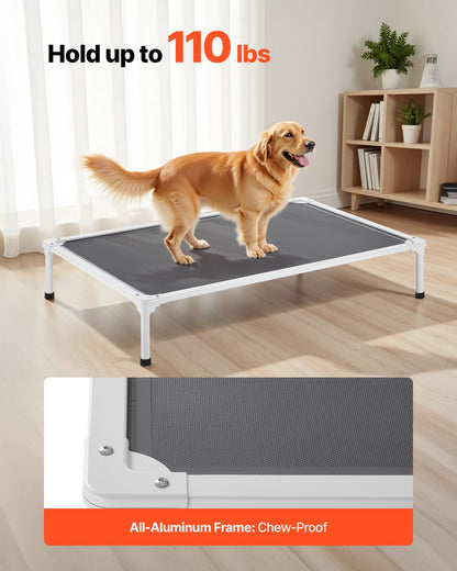 Elevated Dog Bed for Large Dogs, Portable Raised Dog Cot with Aluminum Tube Metal Frame and Breathable Textilene Mesh, Indoor & Outdoor Pet Cooling Raised Hammock Bed, XL, Gray