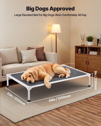 Elevated Dog Bed for Large Dogs, Portable Raised Dog Cot with Aluminum Tube Metal Frame and Breathable Textilene Mesh, Indoor & Outdoor Pet Cooling Raised Hammock Bed, XL, Gray