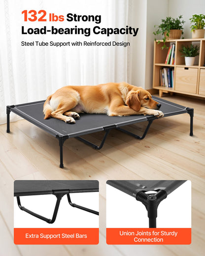 Elevated Dog Bed for Large Dogs, Portable Raised Dog Cot with Steel Metal Frame and Breathable Teslin Mesh, Indoor & Outdoor Pet Cooling Raised Hammock Bed, XL, Gray