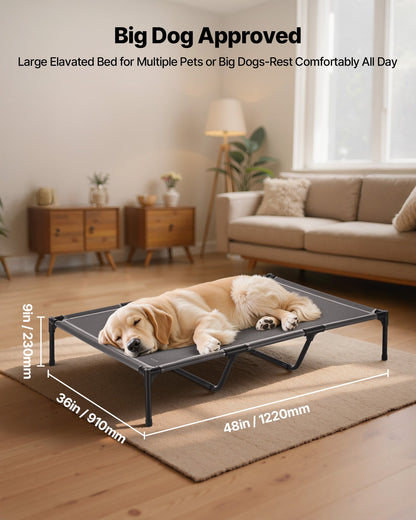 Elevated Dog Bed for Large Dogs, Portable Raised Dog Cot with Steel Metal Frame and Breathable Teslin Mesh, Indoor & Outdoor Pet Cooling Raised Hammock Bed, XL, Gray