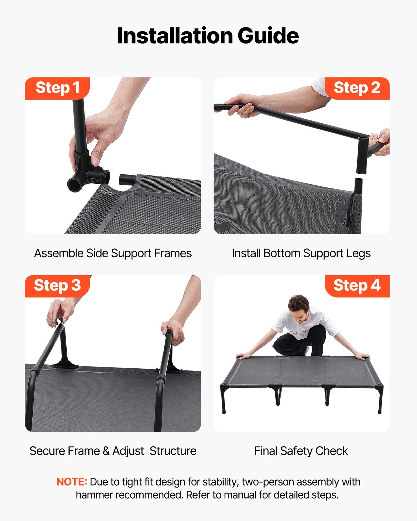 Elevated Dog Bed for Large Dogs, Portable Raised Dog Cot with Steel Metal Frame and Breathable Teslin Mesh, Indoor & Outdoor Pet Cooling Raised Hammock Bed, XL, Gray