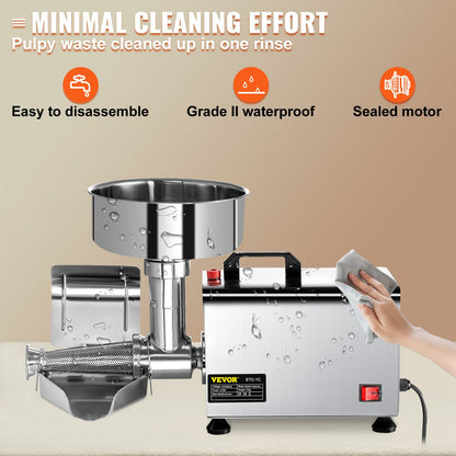 Elektrisk tomatsil 370W tomatfräsmaskin tomatsåsmaskin i rostfritt stål motor i ren koppar tomatsåsmaskin 90-160 kg per timme för matsil och såsmaskin