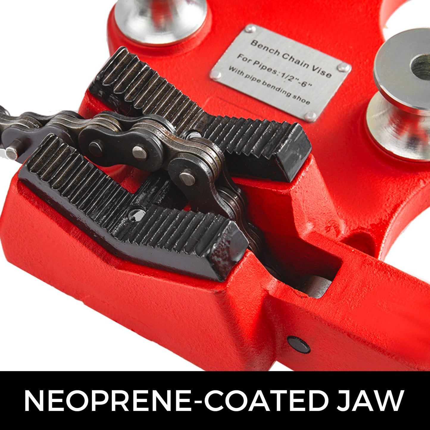 Skruvstöd för bänkkedjebruk, 1/8 till 5 tums rörkapacitet, kraftigt bänkkedjerörsstöd med vev, neoprenbelagd käft, gjutjärnsmaterial, idealiskt för en mängd olika rör