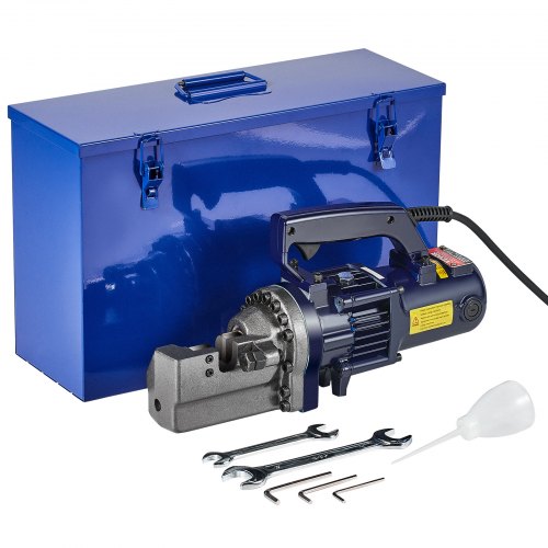 Elektrisk hydraulisk armeringsskärare, 1350W bärbar armeringsskärare, skär upp till 7/8 tum #7 (4-22 mm) armering inom 3,5 sekunder, högpresterande armeringsskärare i stål med verktygsväska och oljekanna, svartblå RC-22
