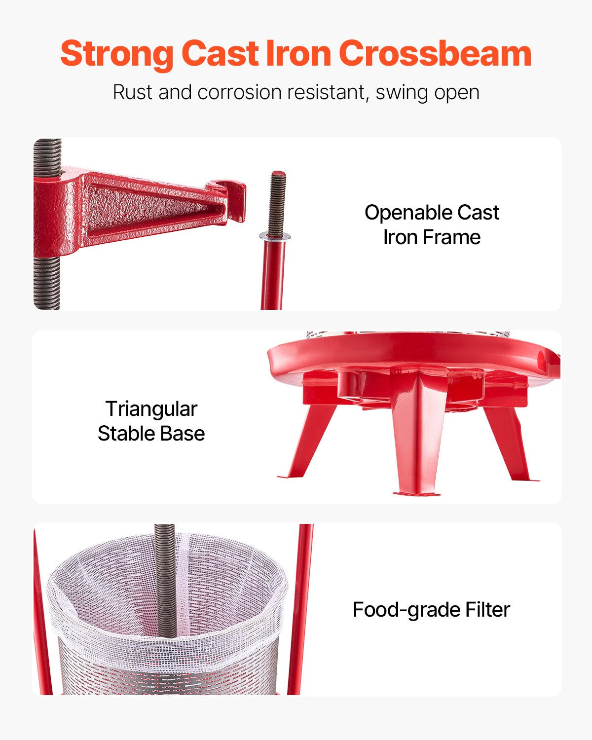 3,69 gal/14 l fruktvinpress, korg i rostfritt stål med tvärbalk och triangulär struktur, manuell juicepress, cider-, äppel- och druvtinkturpress med T-handtag för kökshem
