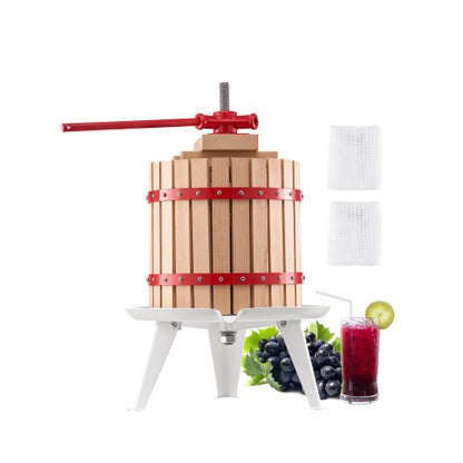 3,2 gal/12 l fruktvinpress, massiv träkorg med 8 block, kraftig manuell juicemaskin, cider-äpple-druvtinktur-honung-olivoljepress med handtag för kök, hem