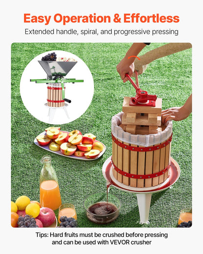 3,2 gal/12 l fruktvinpress, massiv träkorg med 8 block, kraftig manuell juicemaskin, cider-äpple-druvtinktur-honung-olivoljepress med handtag för kök, hem