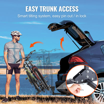 Cykelhållare för dragkrok, plattformsmodell för 2 cyklar, maxkapacitet 70 kg, dragkrok för 5 cm hållare, fällbar cykelhållare med däck upp till 13 cm breda, för bil, SUV, lastbil, husbil