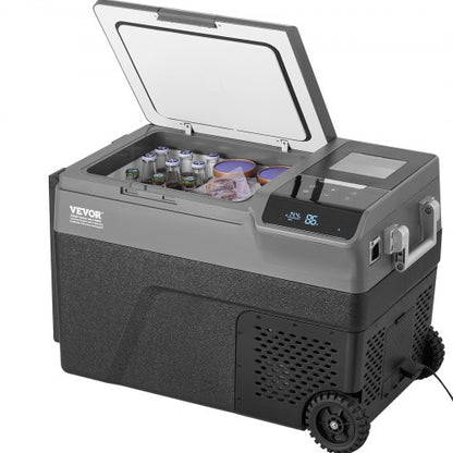 Bärbart bilkylskåp, med isfunktion, 12 volt bilkylskåp, 35 l bärbar frys med en zon, -4℉-68℉ justerbar temperatur, med hjul för camping, bil, husbil