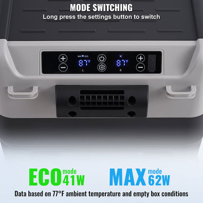 Portable Car Refrigerator, 12 Volt Car Refrigerator Fridge, 40 L / 42.3 qt Dual Zone Portable Freezer, -4℉-68℉ Adjustable Temperature, Compressor Cooler for Home, Outdoor, Camping, RV, Car