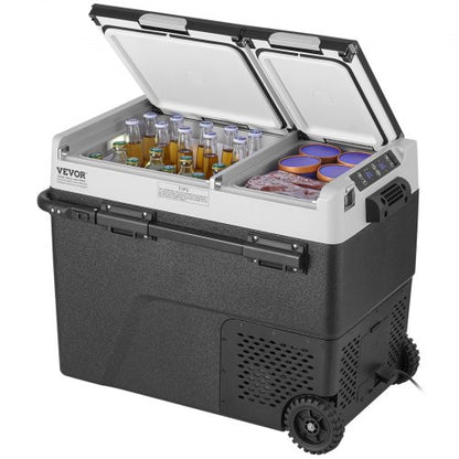 Bärbart bilkylskåp, 12 volts bilkylskåp, 58 l / 61,5 qt bärbar frys med dubbla zoner, justerbar temperatur -4℉-68℉, kompressorkylare för hem, utomhusbruk, camping, husbil, bil
