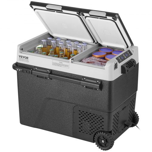 Bärbart bilkylskåp, 12 volts bilkylskåp, 58 l / 61,5 qt bärbar frys med dubbla zoner, justerbar temperatur -4℉-68℉, kompressorkylare för hem, utomhusbruk, camping, husbil, bil