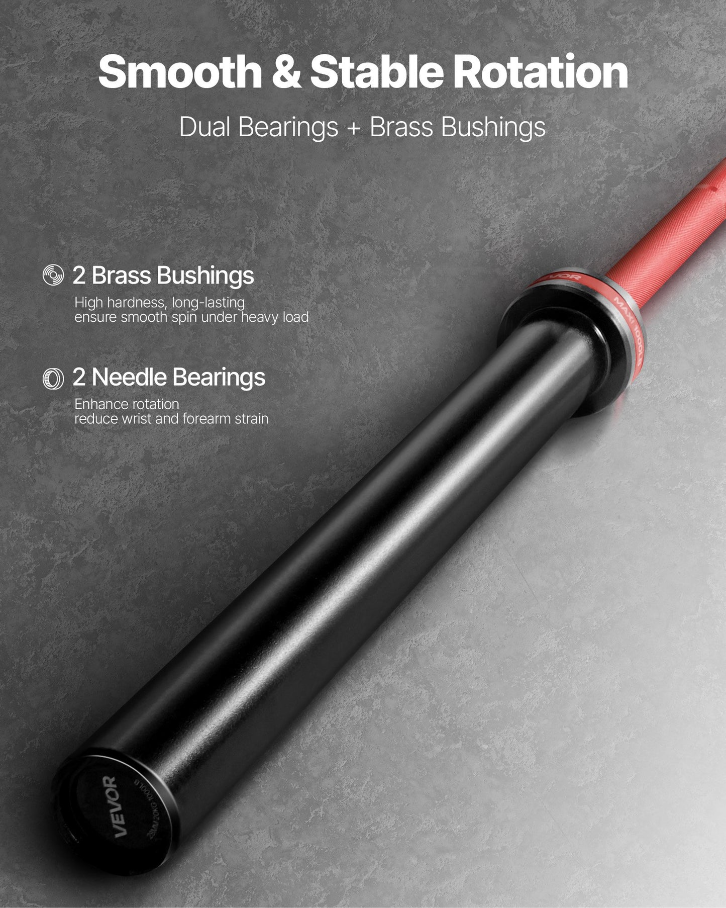 220 cm skivstång, passar 5 cm viktskivor, skivstång med räfflat grepp för styrketräning, tyngdlyftning, knäböj, marklyft, bänkpress, curl, overheadpress, 453 kg kapacitet