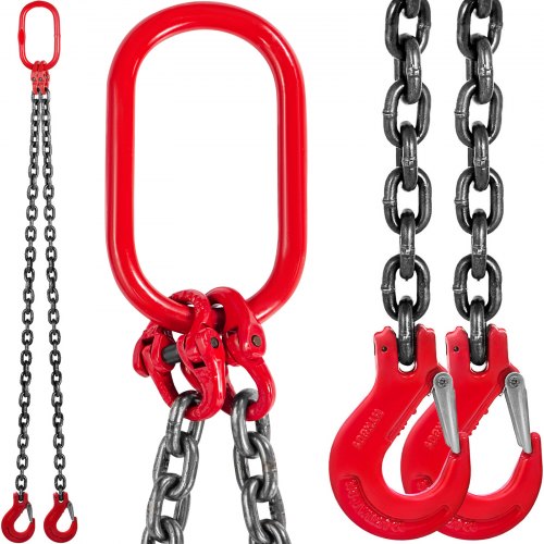 1,5 m kättingrem 0,375 tum x 1,5 m dubbelbent med gripkrokar, kättingrem 4 ton, kapacitet dubbelbent kättingrem, klass 80 (0,375 tum x 1,5 m dubbelbent rem)