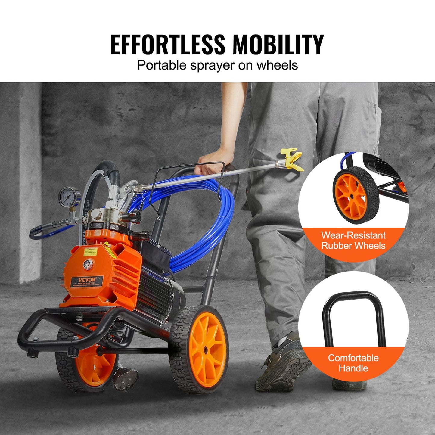 Membranspruta med högtrycksmotor, 1100 W effektivitetsvagn med högtrycksmotor, 2000 psi högtrycksspruta med högtrycksmotor, med förlängningsstång, för sprutning inomhus och utomhus