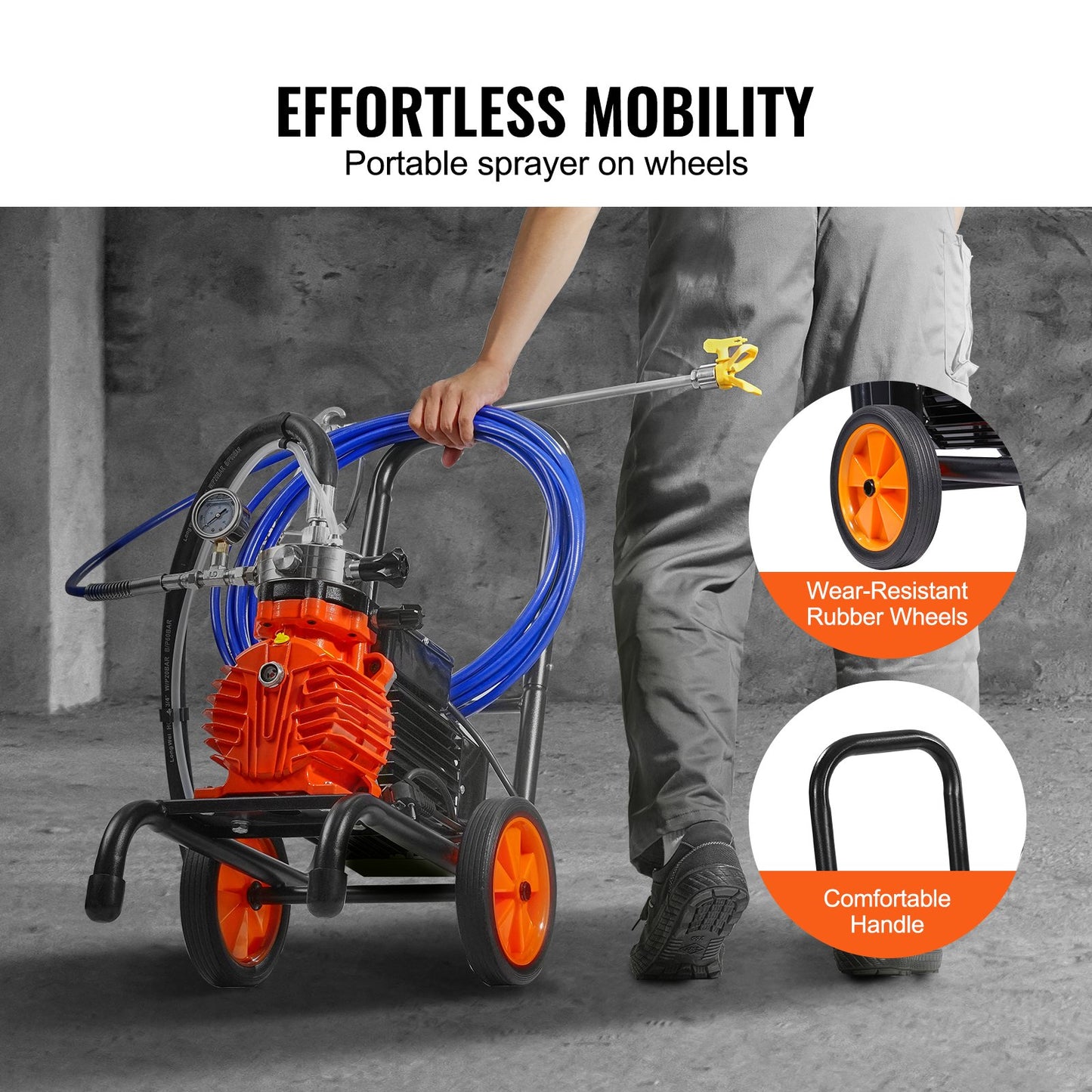 Membranspruta med högtrycksmotor, 900 W effektivitetsvagn med högtrycksmotor, 1800 psi högtrycksspruta med högtrycksmotor, med förlängningsstång, för sprutning inomhus och utomhus