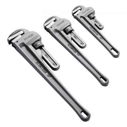 3-Piece Pipe Wrench Set, 10" 14" 18" Aluminum Straight Pipe Wrench, Adjustable Plumbing Wrench, with High Strength Jaw and Ergonomic Handle, Hangable Design, for Water Pipes, Automotive Repairs