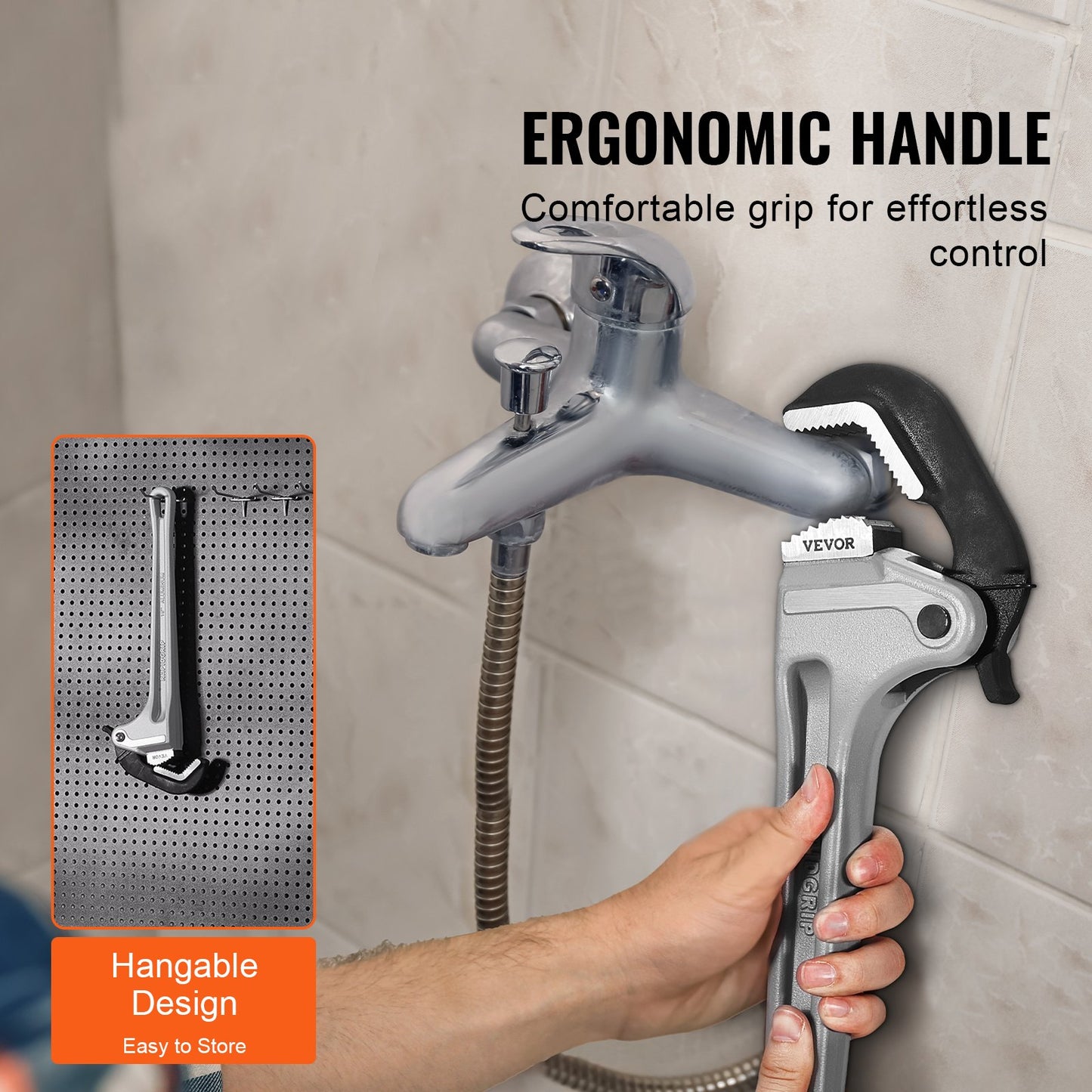 Rörtång, 18" rak rörtång i aluminium, automatisk käftjustering, justerbar rörmokeri, lätt att bära, ergonomiskt handtag, upphängbar design, för vattenrör, bilreparationer