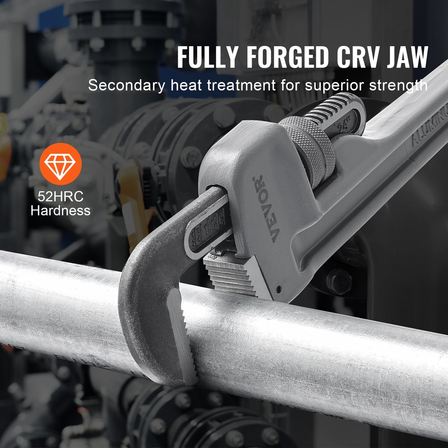 Rörtång, 24" rak rörtång i aluminium, justerbar VVS-nyckel, med höghållfast käft och ergonomiskt handtag, lätt att bära, hängbar design, för vattenrör, bilreparationer