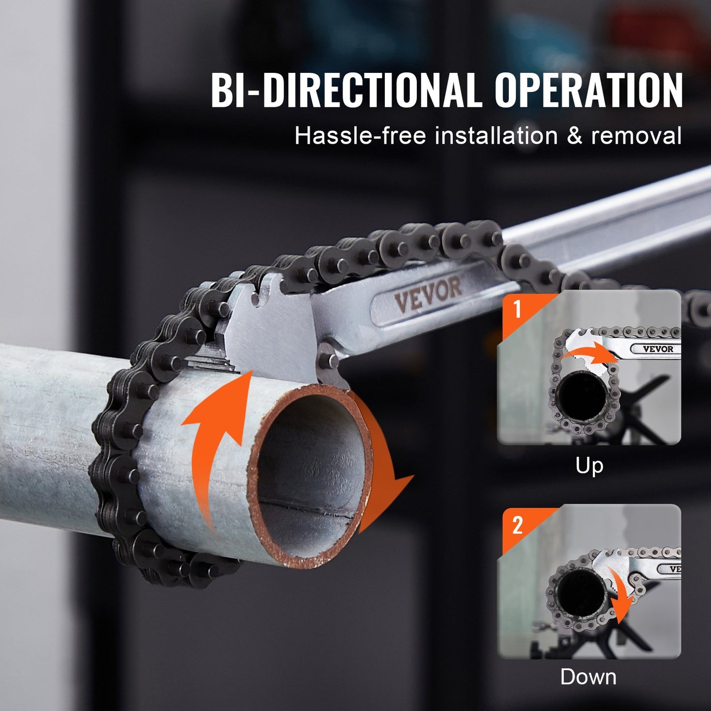 Kedjenyckel, 48 tums kedjerörnyckel, 13,4 tums diameterkapacitet, CRV vändbar rörkopplingsnyckel med höghållfast käft och ergonomiskt handtag, för rörinstallation och bilreparation