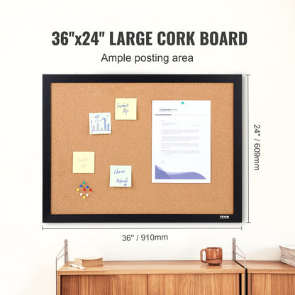 Korktavla, 96x61 cm anslagstavla med MDF-klistermärkesram, anslagstavla inkluderar 10 kartnålar, för visning och dekoration på kontor, hem och skola