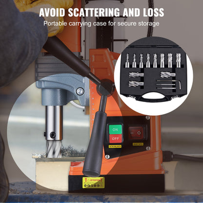 Ringformad frässats, 13 st Weldon Shank Mag-borr, 2,5 cm skärdjup, 1,1 till 1-2,7 cm skärdiameter, M2AL HSS, 2 pilotstift, insexnyckel och bärbar väska, för användning med magnetiska borrar