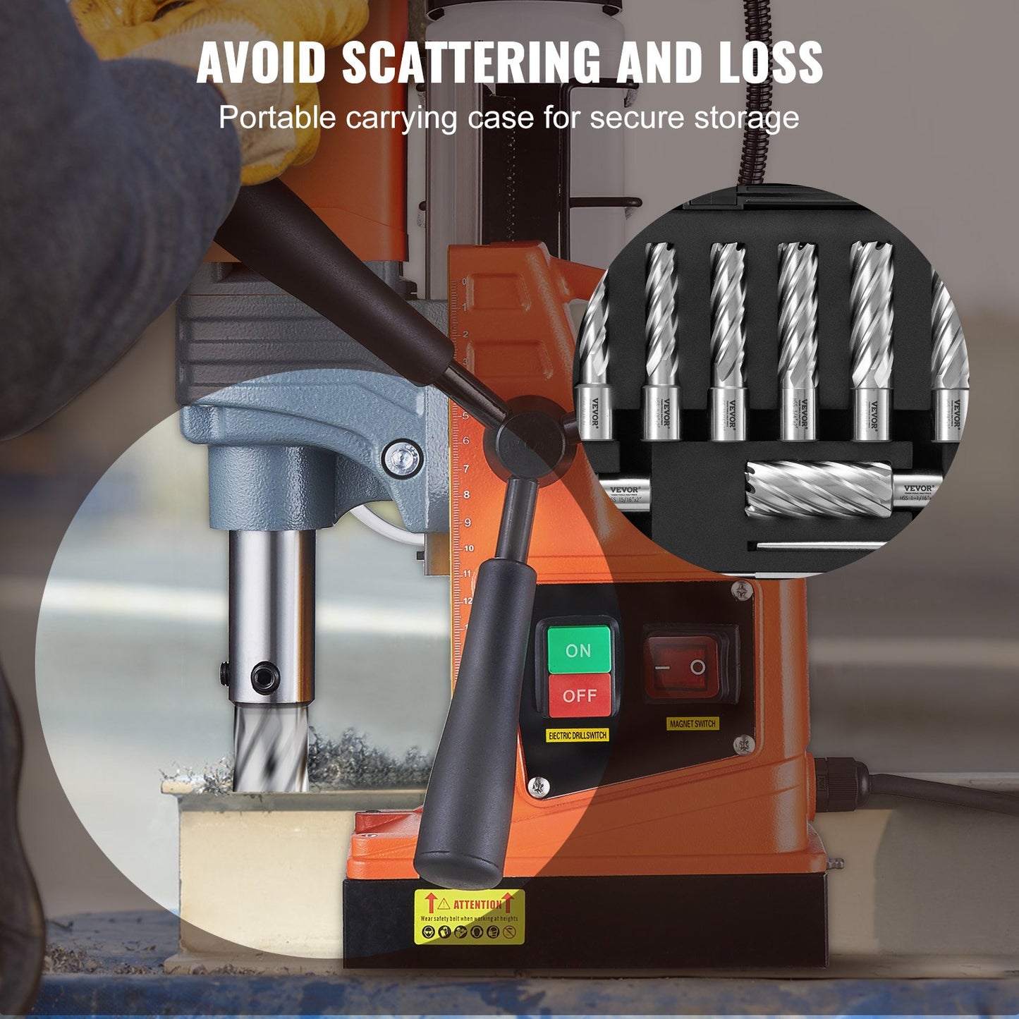 Ringformad frässats, 13 st Weldon Shank Mag-borr, 5,1 cm skärdjup, 1,1 till 1-2,7 cm skärdiameter, M2AL HSS, med 2 pilotstift, insexnyckel och bärbar väska, för användning med magnetisk borr