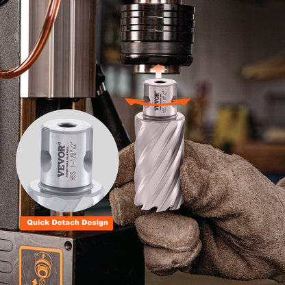 Ringformad frässats, 6 st universalskaftsmagnetborrar, 5,1 cm skärdjup, 2,5 till 5,1 cm skärdiameter, M2AL snabbstål, med 2 pilotstift och bärbar väska, för användning med magnetborrar