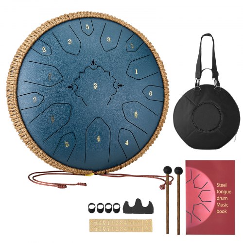 Ståltungtrumma, 33 cm 15-noters regntrumma för trädgården, C-dur musiktrummor med notbok och klubbor, slagverksinstrument för meditation, yoga, nybörjare, musikalisk utbildning, marinblå