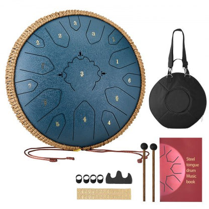 Ståltungtrumma, 33 cm 15-noters regntrumma för trädgården, C-dur musiktrummor med notbok och klubbor, slagverksinstrument för meditation, yoga, nybörjare, musikalisk utbildning, marinblå