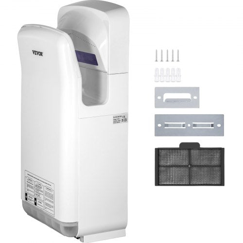 Jethandtork, premium elektrisk kommersiell bladhandtork, ABS lufttork med HEPA-filtrering, väggmonterad handtork, 2000W 220V vertikal handtork, höghastighetsautomatik infraröd vit