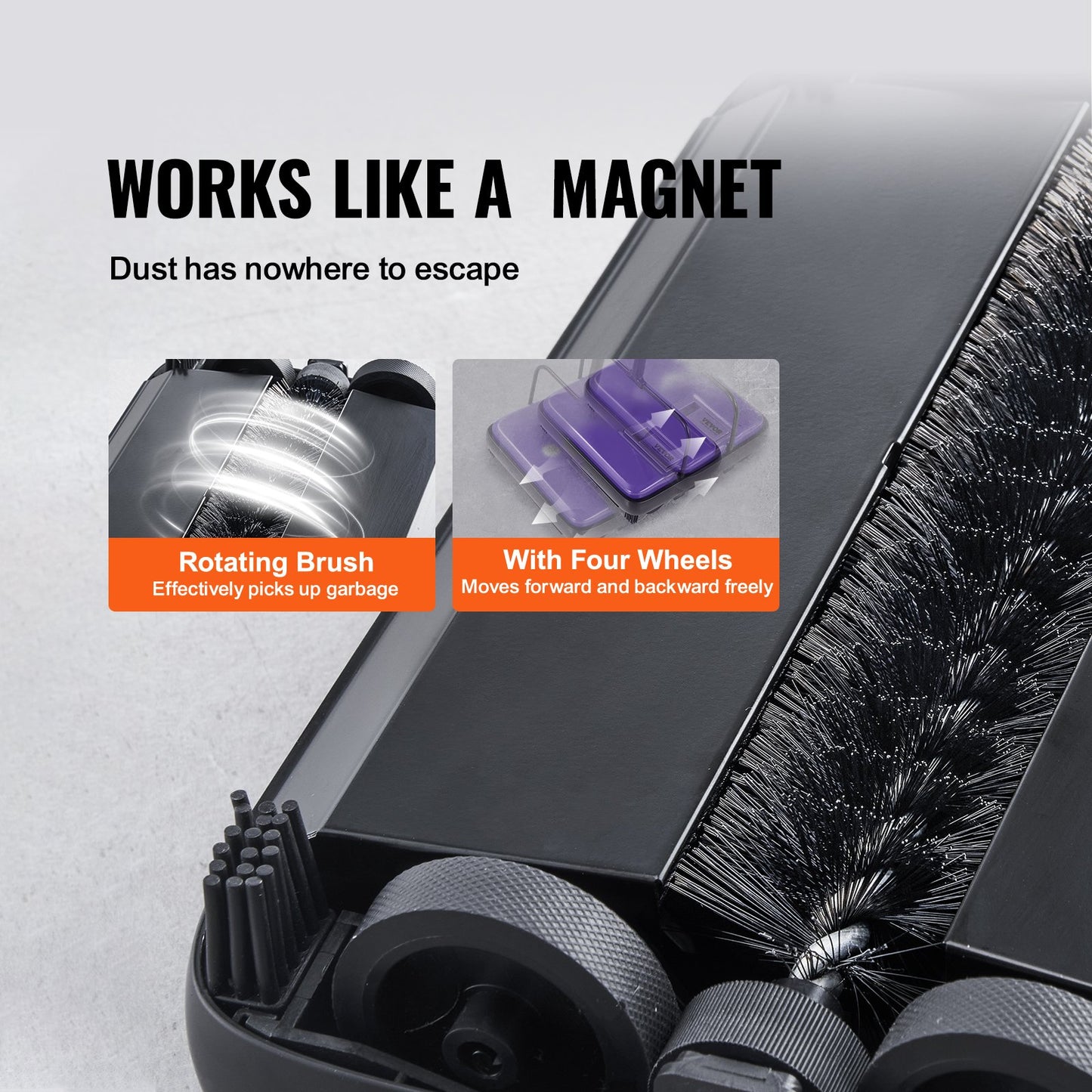 Manuell mattsopmaskin, golvsopmaskin med 300 ml soptunnekapacitet, lätt att tömma, 17 cm rengöringsbredd för hemmakontorsmattor, djurhårsdamm, lila