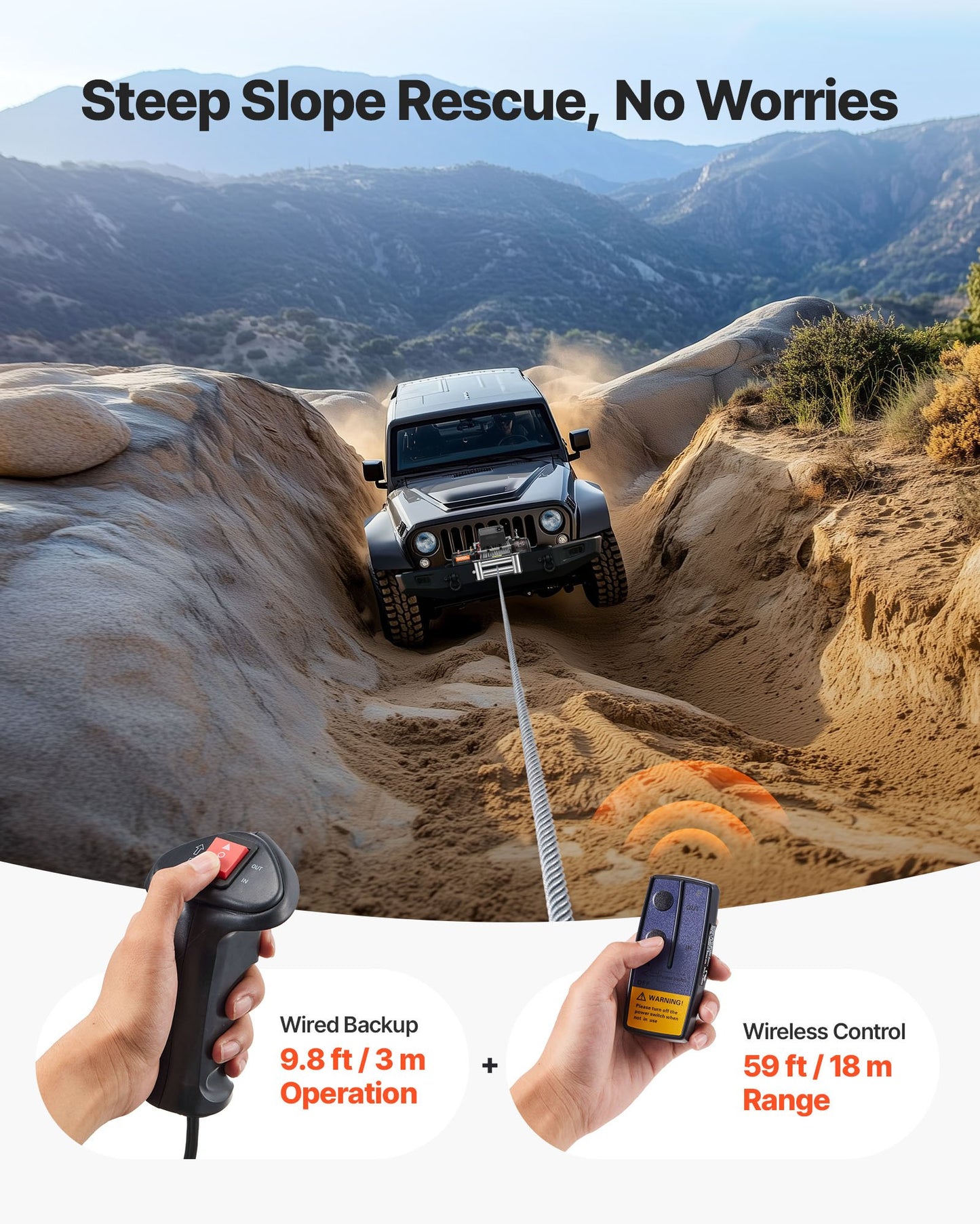 Electric Winch, 5400 kg Load Capacity, 12V DC Truck Winch with Φ9.1 mm x 26 m Steel Rope, Wireless & Wired Remote Control, Suitable for Towing SUV Jeep Trailer Boat Off-Road Vehicle