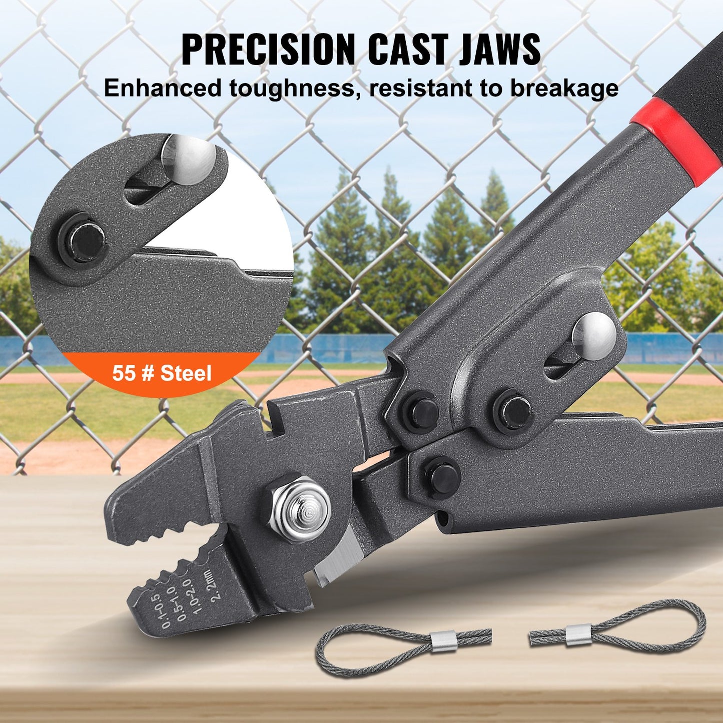 Krympverktyg, krympverktyg för vajer upp till 2,2 mm, krymphylssats med kabelskärare och 160 st aluminiumspännen, teflonbeläggning med rostskyddande krympverktyg för fiske