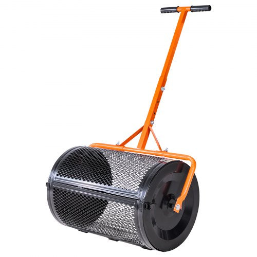 Kompostspridare, 60 cm bred torvmossspridare med T-format handtag, justerbar i 3 höjder, pulverlackerad ståltorvvält för trädgårdsbruk, kraftiga gräsfröspridare för plantering och sådd