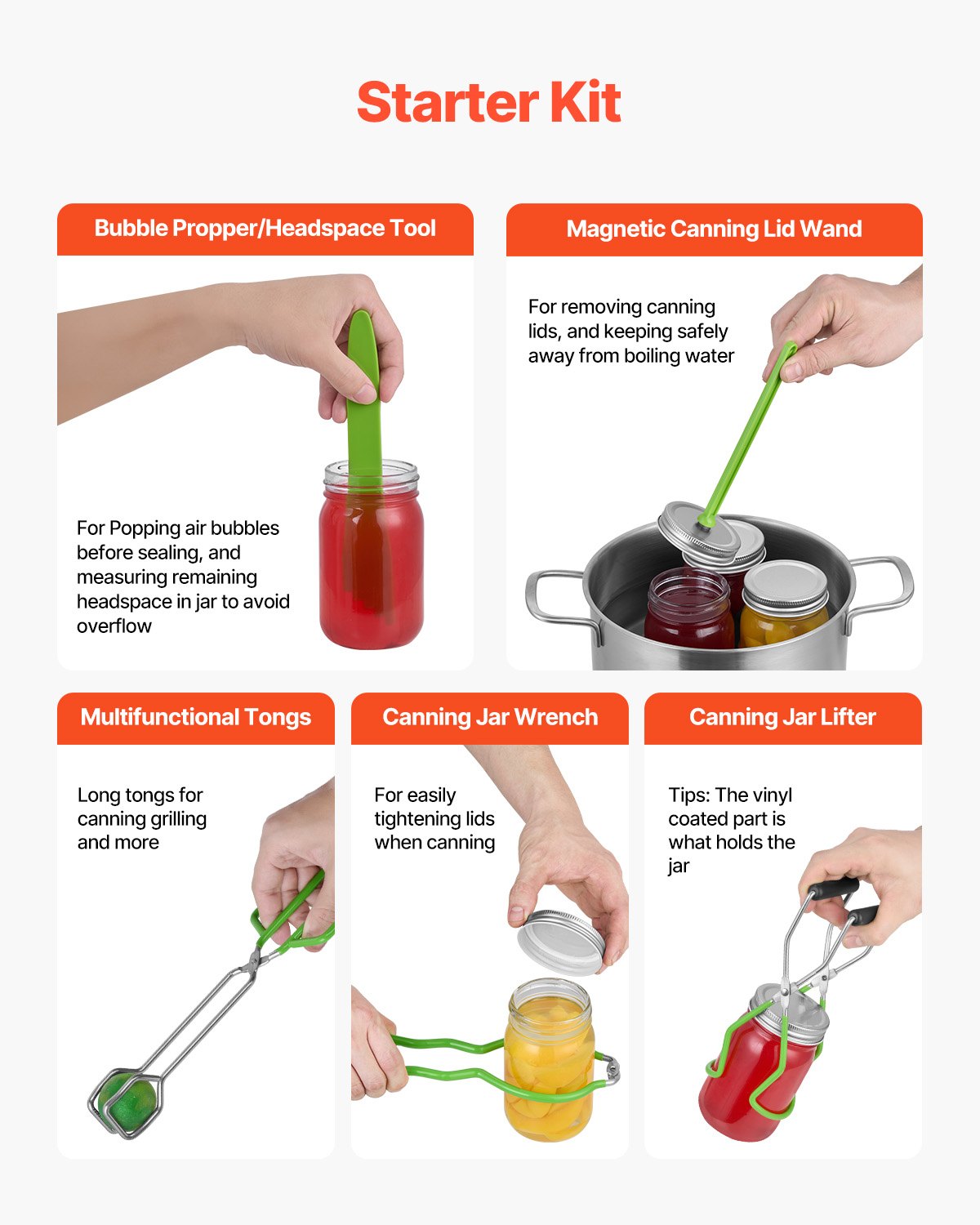 Canning Supplies Starter Kit, 9 Pieces Stainless Steel Water Bath Canning Kit for Beginners, Canning Tools Set: Ladle, Measuring Spoon & Cup, Funnel, Tongs, Jar Lifter, Jar Wrench