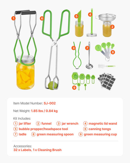 Canning Supplies Starter Kit, 9 Pieces Stainless Steel Water Bath Canning Kit for Beginners, Canning Tools Set: Ladle, Measuring Spoon & Cup, Funnel, Tongs, Jar Lifter, Jar Wrench