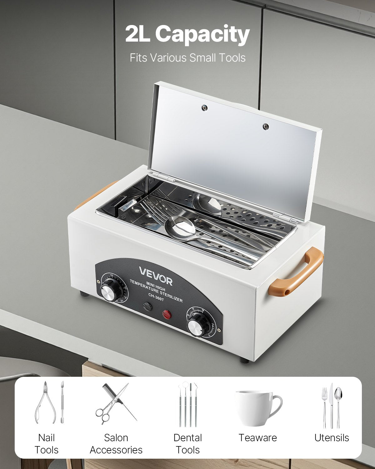 Högtemperaturautoklavmaskin, 2L, 300W högtemperaturrengöringsmaskinlåda med justerbar temperatur och tid, torrvärmeskåp för nagelverktygsrengöring för laboratorier, hem, nagel- och skönhetssalonger
