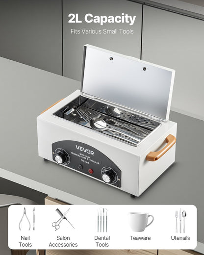 Högtemperaturautoklavmaskin, 2L, 300W högtemperaturrengöringsmaskinlåda med justerbar temperatur och tid, torrvärmeskåp för nagelverktygsrengöring för laboratorier, hem, nagel- och skönhetssalonger
